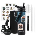 WixByti 20 oz Insulated Water Bottle with Straw (Cold for 48 Hrs), Stainless Steel Triple Wall Vacuum Sports Water Jug, Leakproof Hydro Cup Flask with Paracord Handle & Straw Spout Lids & DIY Stickers
