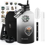 WixByti One Gallon Water Bottle Insulated, Triple Wall Vacuum Cold for 48 Hrs & Leak-proof & Non-BPA, 128oz Large Sports Stainless Steel Water Jug with Paracord Handle Straw Spout Lids & DIY Stickers