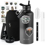 WixByti 87 oz Insulated Water Bottle with Straw (Cold for 48 Hrs), Half Gallon Stainless Steel Triple Wall Vacuum Sports Water Jug, Leakproof Hydro Cup Flask with Straw Spout Lids & DIY Stickers