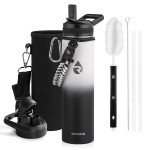 RAYMYLO Insulated Water Bottle 24oz, Triple Wall Vacuum Stainless Steel (Cold for 48 Hrs, Hot for 24Hrs), Leak Proof & Non-BPA, 24oz Hydro Water Flask with Paracord Handle & Straw Spout Lids