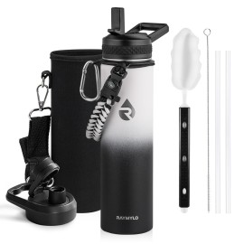 RAYMYLO Insulated Water Bottle 24oz, Triple Wall Vacuum Stainless Steel (Cold for 48 Hrs, Hot for 24Hrs), Leak Proof & Non-BPA, 24oz Hydro Water Flask with Paracord Handle & Straw Spout Lids
