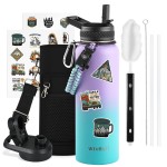 WixByti 40 oz Insulated Water Bottle with Straw (Cold for 48 Hrs), Stainless Steel Triple Wall Vacuum Sports Water Jug, Leakproof Hydro Cup Flask with Paracord Handle & Straw Spout Lids & DIY Stickers