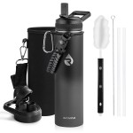 RAYMYLO Insulated Water Bottle 24oz, Triple Wall Vacuum Stainless Steel (Cold for 48 Hrs, Hot for 24Hrs), Leak Proof & Non-BPA, 24oz Hydro Water Flask with Paracord Handle & Straw Spout Lids