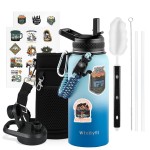 WixByti 32 oz Insulated Water Bottle with Straw (Cold for 48 Hrs), Stainless Steel Triple Wall Vacuum Sports Water Jug, Leakproof Hydro Cup Flask with Paracord Handle & Straw Spout Lids & DIY Stickers