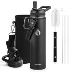 RAYMYLO Insulated Water Bottle 24oz, Triple Wall Vacuum Stainless Steel (Cold for 48 Hrs, Hot for 24Hrs), Leak Proof & Non-BPA, 24oz Hydro Water Flask with Paracord Handle & Straw Spout Lids