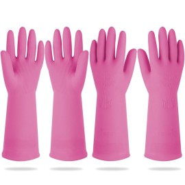 DABOGOSA Mamison 2 Pairs Reusable Waterproof Household Dishwashing Cleaning Rubber Gloves, Non-Slip Kitchen Glove (Pink, Small (Pack of 2))