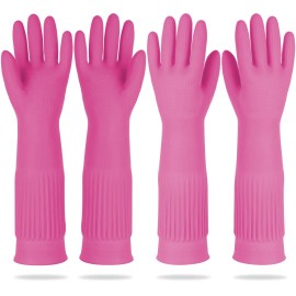 DABOGOSA Mamison 2 Pairs Reusable Waterproof Household Dishwashing Cleaning Rubber Gloves, Non-Slip Kitchen Glove (Pink, XL (Pack of 2))