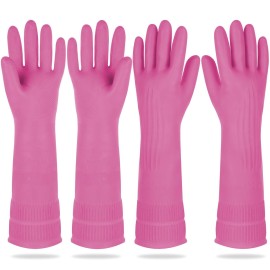 DABOGOSA Mamison 2 Pairs Reusable Waterproof Household Dishwashing Cleaning Rubber Gloves, Non-Slip Kitchen Glove (Pink, Large (Pack of 2))