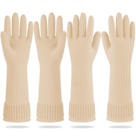 DABOGOSA Mamison 2 Pairs Reusable Waterproof Household Dishwashing Cleaning Rubber Gloves, Non-Slip Kitchen Glove (Ivory, Medium (Pack of 2))