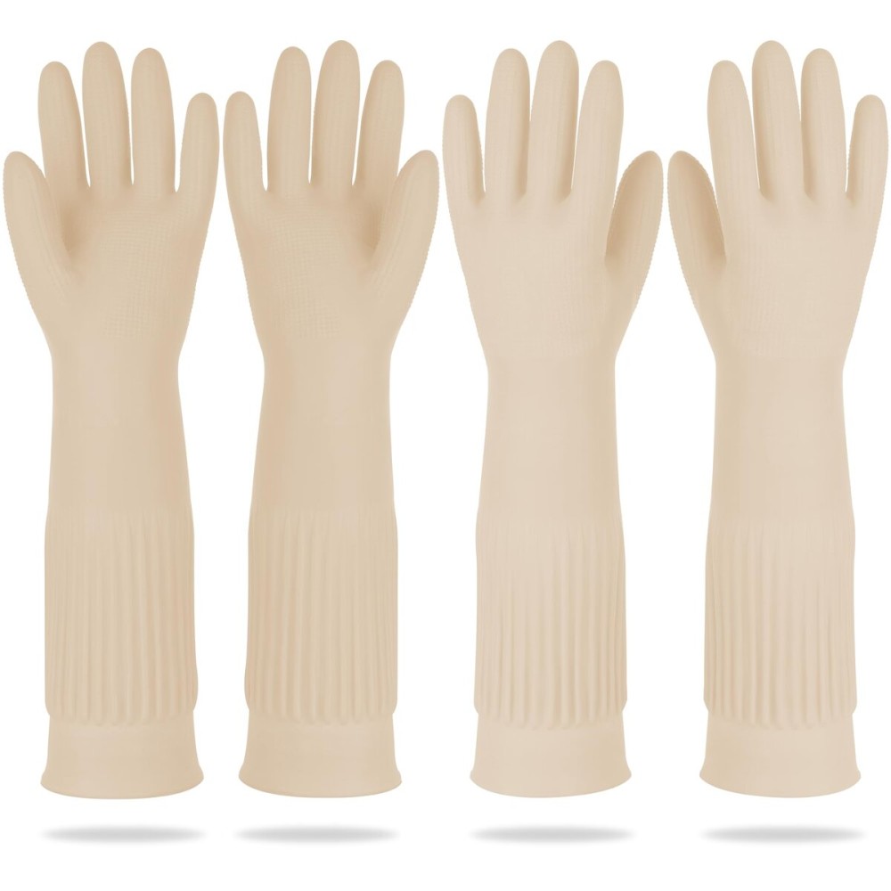 DABOGOSA Mamison 2 Pairs Reusable Waterproof Household Dishwashing Cleaning Rubber Gloves, Non-Slip Kitchen Glove (Ivory, XL (Pack of 2))