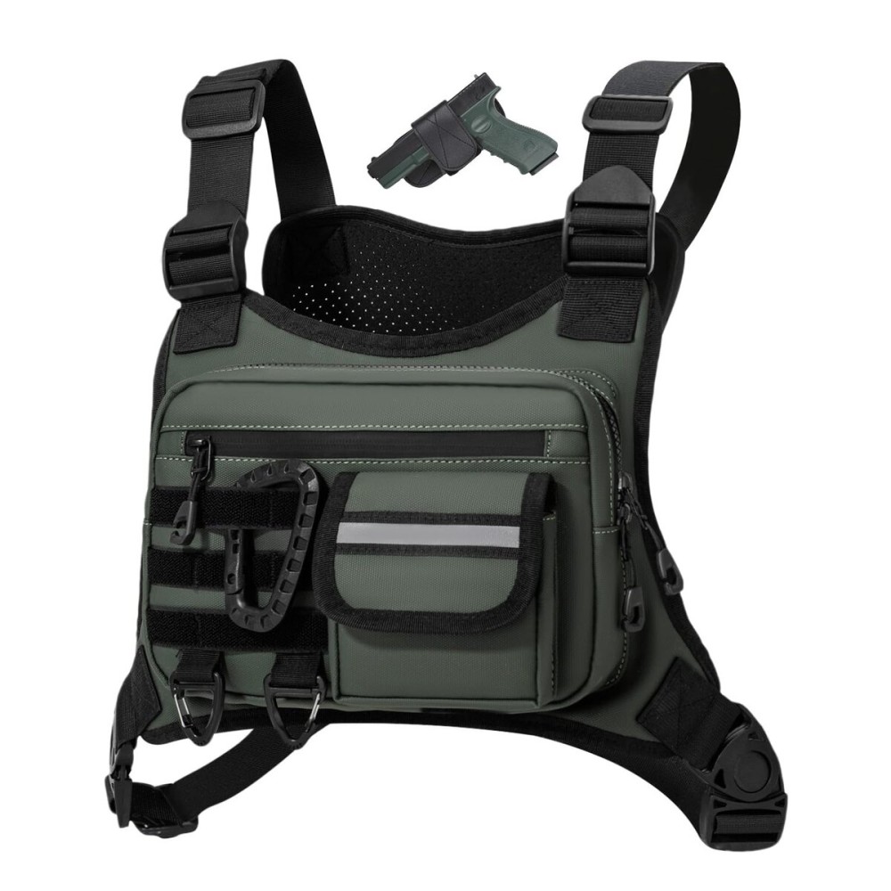 Muserise Outdoor Chest Bag For Men, EDC Chest Pack With Built-In Phone Holder, Lightweight Chest Rig Pouch (Olive new)