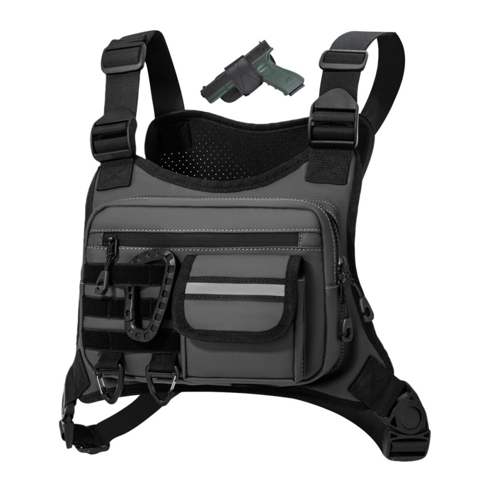 Muserise Outdoor Chest Bag For Men, EDC Chest Pack With Built-In Phone Holder, Lightweight Chest Rig Pouch (Gray new)