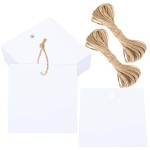 G2PLUS 100PCS White Gift Tags with String-100PCS Square Paper Tags, 2.5x2.5 inches Large Blank Haning Label Tag for Wedding, Birthday, Christmas Party Favors