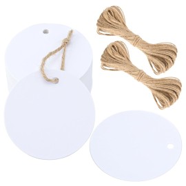G2PLUS 100PCS White Round Gift Tags with String-2.5 Inches Blank Circle Paper Tags Large Craft Labeling Tag for Wedding, Birthday, Christmas Party Favors