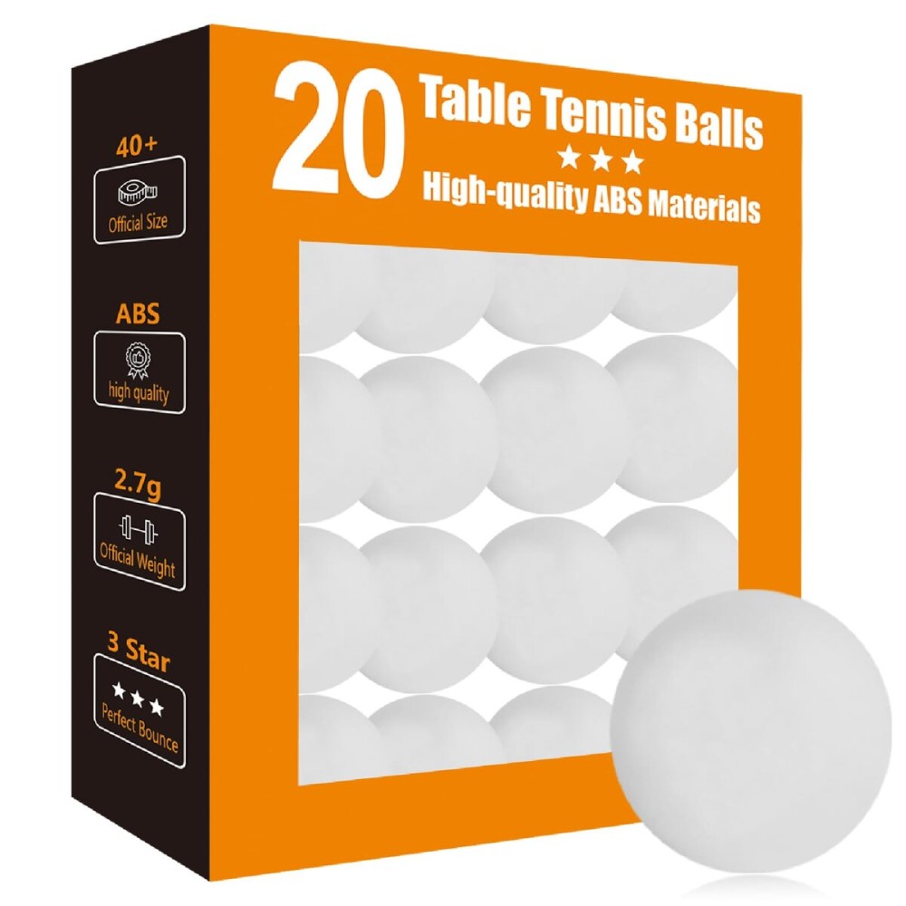 meizhouer 3 Star White Ping Pong Balls: 40mm Premium ABS Plastic - 20 Pack High Bounce & Durable Table Tennis Balls for Coaches/Clubs/Schools - Indoor/Outdoor Practice & Match Play