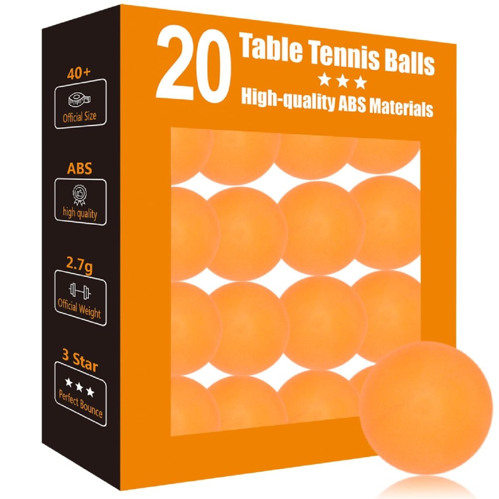 meizhouer 3 Star Orange Ping Pong Balls: 40mm ABS Plastic - 20 Pack High Bounce & Durable Table Tennis Balls for Coaches/Clubs/Schools - Indoor/Outdoor Practice & Match Play
