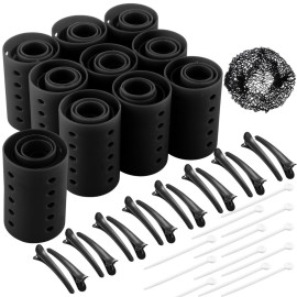 WILLBOND 141 Pieces Hair Rollers Set Include 60 Pcs Plastic Hair Rollers (black,6 Sizes)
