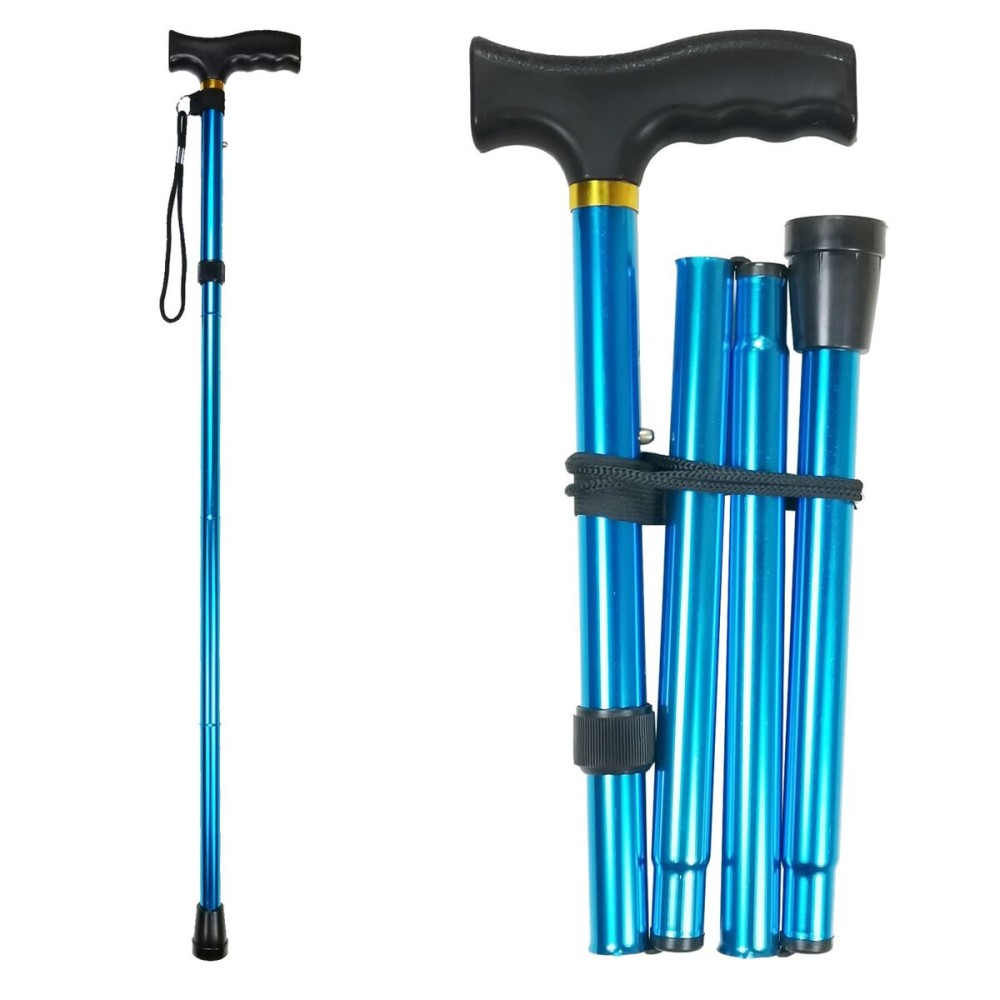 CLOKTA Folding Cane, 5-Level Adjustable Height Lightweight Portable Foldable Walking Canes with Wrist Strap and T Handle for Men Women Seniors (Solid Blue)