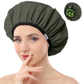 Years Calm Shower Caps For Women Reusable WaterproofPattern And Solid Color Dual-Layer Design For Dual-Layer UsableProtects Hair In Shower, Spa, Cooking, Clean & Travel (Green, One Size)