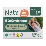 Naty BioEmbrace Baby Newborn Diapers Size 1 (4-11 lbs) | 100% Biobased on Skin | Plant-Based Softness | Dermatologically Tested, Super Absorbent | 100 Count