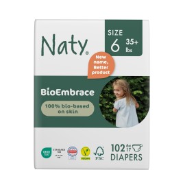Naty BioEmbrace Baby Diapers Size 6 (35+ lbs) | 100% Biobased on Skin | Plant-Based Softness | Dermatologically Tested, Super Absorbent | 102 Count