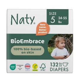 Naty BioEmbrace Baby Diapers Size 5 (24-55 lbs) | 100% Biobased on Skin | Plant-Based Softness | Dermatologically Tested, Super Absorbent | 132 Count