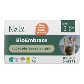 Naty BioEmbrace Baby Diapers Size 3 (9-20 lbs) | 100% Biobased on Skin | Plant-Based Softness | Dermatologically Tested, Super Absorbent | 100 Count