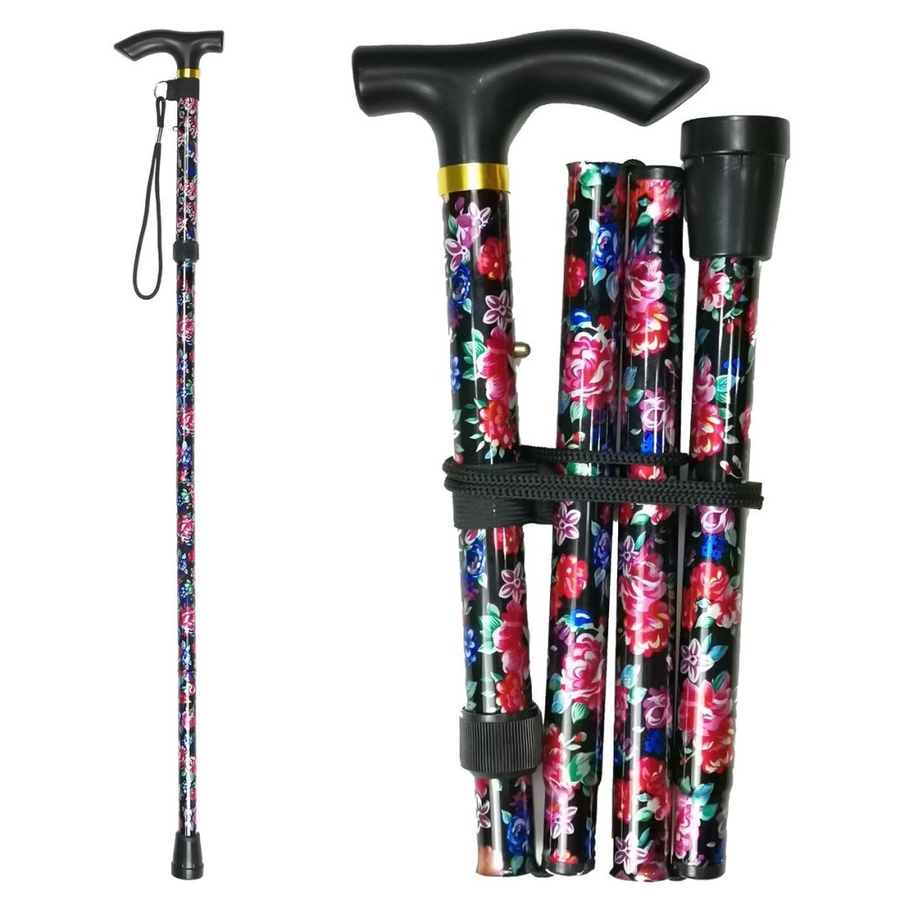 CLOKTA Folding Cane, 5-Level Adjustable Height Lightweight Portable Foldable Walking Canes with Wrist Strap and T Handle for Men Women Seniors (Peony Flowers)