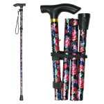 CLOKTA Folding Cane, 5-Level Adjustable Height Lightweight Portable Foldable Walking Canes with Wrist Strap and T Handle for Men Women Seniors (Peony Flowers)