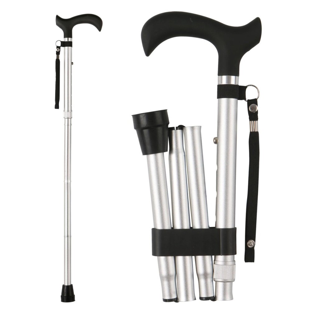CLOKTA Folding Cane, 5-Level Adjustable Height Lightweight Portable Foldable Walking Canes with Wrist Strap and T Handle for Men Women Seniors (Silver)