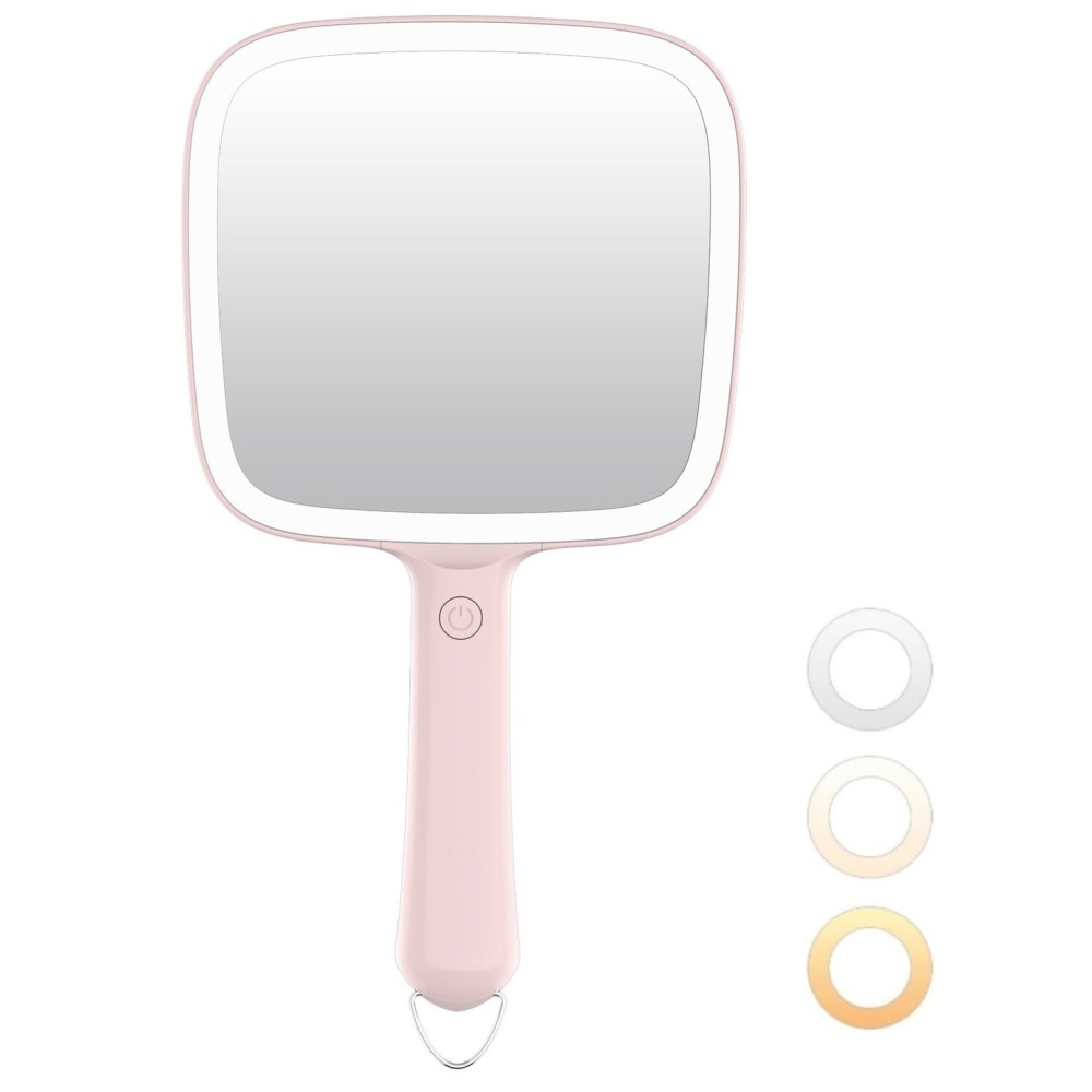 Famihomii Lighted Handheld Mirror, Handheld Mirror with 3 Light Color, Led Hand Mirror for Women, Makeup Mirror with Handle Hole Hanging Portable Travel Vanity for Girls, Battery Operated, Gifts