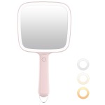 Famihomii Lighted Handheld Mirror, Handheld Mirror with 3 Light Color, Led Hand Mirror for Women, Makeup Mirror with Handle Hole Hanging Portable Travel Vanity for Girls, Battery Operated, Gifts