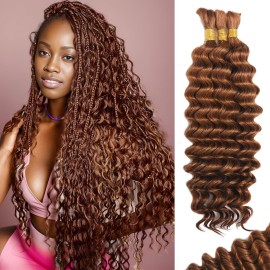 Human Braiding Hair for Boho Braids Human 110g 14 Inch Curly Boho Hair for Braiding Knotless 12A Deep Wave Bohemian 3 Bundles/Pack Auburn Ginger
