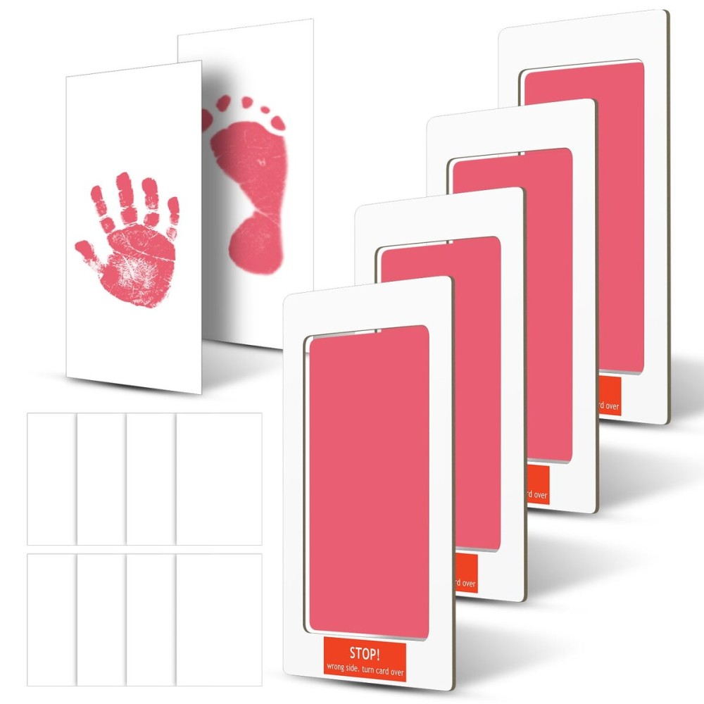 Outus 14 Pcs Paw Print Kit for Dogs No Mess Ink Pad Pet Memorial Newborn Footprint Impression Kit for Pets 4 Inkless Pads with 10 Blank Cards(3 x 5 Inch,Pink)