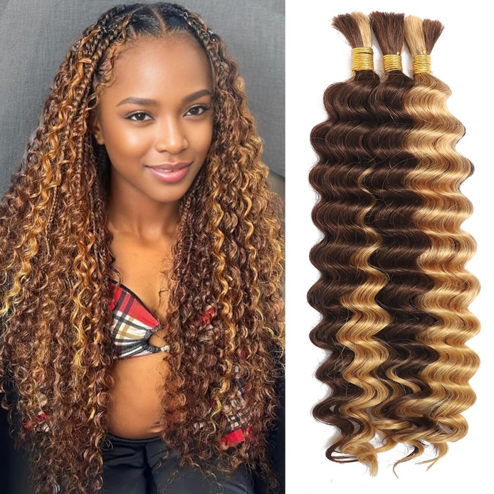 Human Braiding Hair for Boho Braids 3 Bundles/Pack 110g 14 Inch Deep Wave Bulk Human Hair for Braiding Curly Knotless 12A Brazilian Virgin Copper