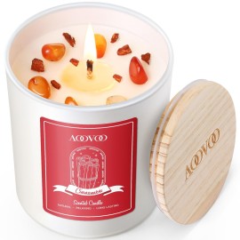 AOOVOO Cinnamon Scented Candles for Women - Aromatherapy Candle with Crystals Inside, 10oz Soy Candles for Home Scented, Birthday Gifts Christmas Candle for Women Mom
