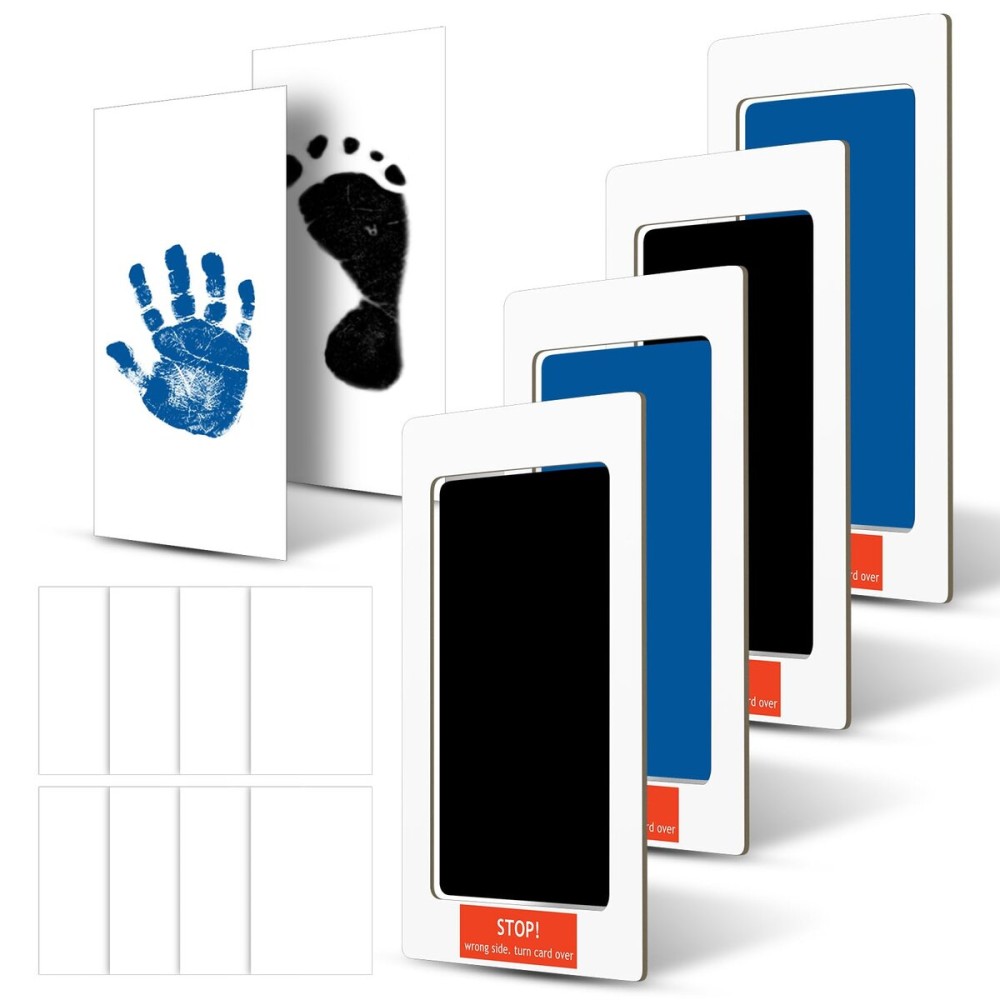 Outus 14 Pcs Paw Print Kit for Dogs No Mess Ink Pad Pet Memorial Newborn Footprint Impression Kit for Pets 4 Inkless Pads with 10 Blank Cards(3 x 5 Inch,Black,Lake Blue)