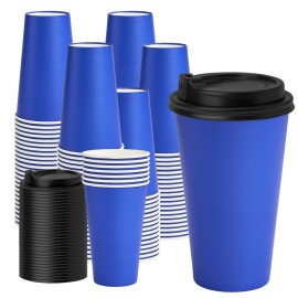 YEEHAW 16 oz Coffee Cups with Lids 100 Pack, Blue Disposable Paper Coffee Cups with Lids, To Go Cup with Lid