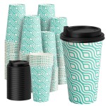 YEEHAW 16 oz Coffee Cups with Lids 100 Pack, Green Disposable Paper Coffee Cups with Lids, To Go Cup with Lid
