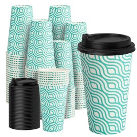 YEEHAW 16 oz Coffee Cups with Lids 100 Pack, Green Disposable Paper Coffee Cups with Lids, To Go Cup with Lid