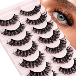 Short Lashes Natural Look D Curl 8-14mm Mink Eyelashes Fluffy that Look Like Extensions Strip False Volume Lash Pack Full 7 Pair Wispy Cat Eye Mega Double Stacked Thick Eyelash Small Fake Lashes