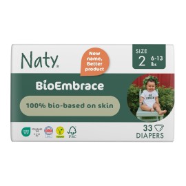 Naty BioEmbrace Baby Newborn Diapers Size 2 (6-13 lbs) | 100% Biobased on Skin | Plant-Based Softness | Dermatologically Tested, Super Absorbent | 33 Count