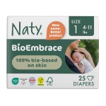 Naty BioEmbrace Baby Newborn Diapers Size 1 (4-11 lbs) | 100% Biobased on Skin | Plant-Based Softness | Dermatologically Tested, Super Absorbent | 25 Count