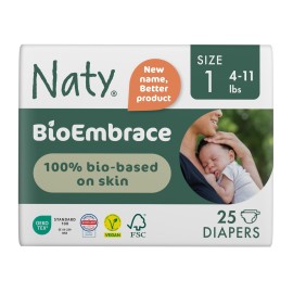 Naty BioEmbrace Baby Newborn Diapers Size 1 (4-11 lbs) | 100% Biobased on Skin | Plant-Based Softness | Dermatologically Tested, Super Absorbent | 25 Count