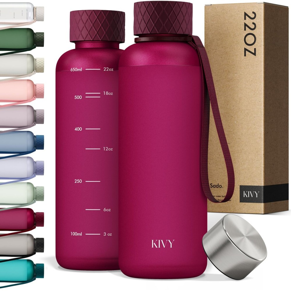 KIVY Slim Water Bottle 22oz [Lightweight & Shatterproof] - Small Drinking Waterbottle - Tritan Bottle Without Straw for School, Sport & Travel - Drinking Bottle Dishwasher Safe, BPA Free