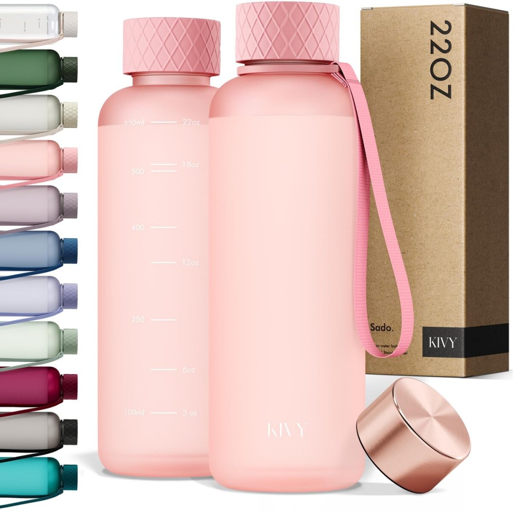 KIVY Slim Water Bottle 22oz [Lightweight & Shatterproof] - Reusable Tritan Water Bottle - Leak Proof Bottle for Women & Men - Water bottle no straw - Dishwasher Safe Water Bottle BPA Free - Pink