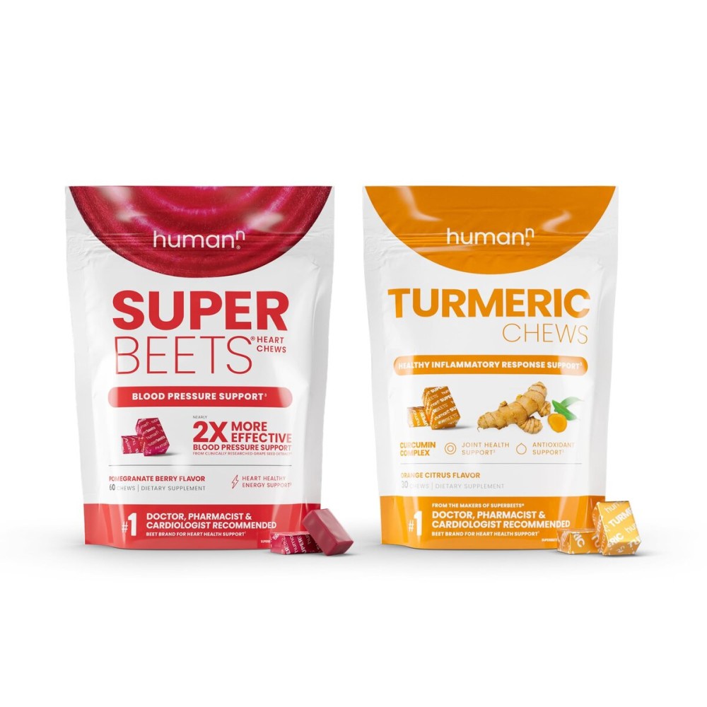 Humann SuperBeets Heart Chews & Turmeric Chews, Beetroot and Turmeric Supplement, High Absorption Curcumin Complex, Nitric Oxide Support, 90 Count