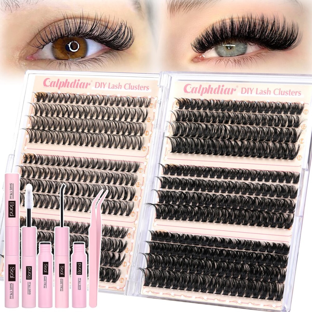 Lash Clusters Kit 30D-100D Wispy Eyelash Extension Kit 474pcs Individual Lashes 8-16MM Cluster Eyelash Extensions DIY Lash Extension Kit D-Curly Eyelash Clusters with Lash Bond and Seal Lash Tweezers