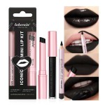 3PCS Black Lip Liner and Lipstick Set - Bold Matte Lipstick, Precision Liner & High-Shine Gloss for Gothic, Halloween, Cosplay & Editorial Looks - Long-Lasting, Smudge-Proof Lip Makeup Kit (Black)