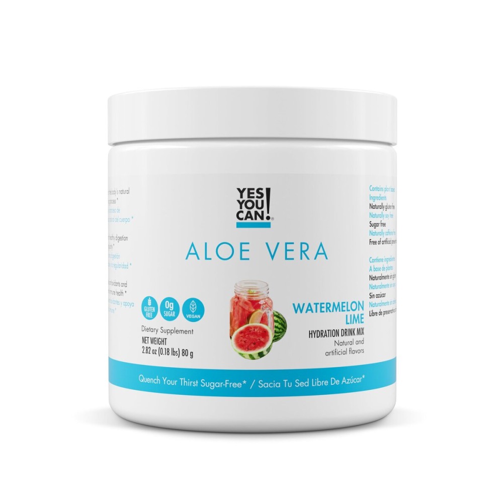 Yes You Can! Organic Aloe Vera Powder Drink Mix - Hydration Booster Infused with Pure Aloe Juice - Delicious Flavors - Made in USA - Antioxidant Rich - Watermelon Lime - 40 Servings (Pack of 2)